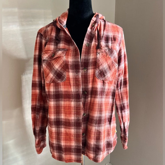 Carhartt Women’s Relaxed Fit Flannel Hooded Plaid shirt sz M (8-10) - Picture 7 of 10